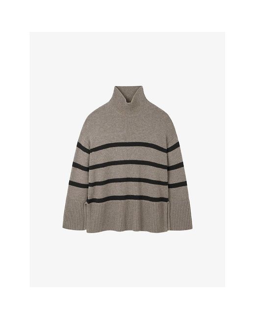 The White Company Gray The Company Breton-Stripe Oversized-Fit Wool And Cotton-Blend Jumper