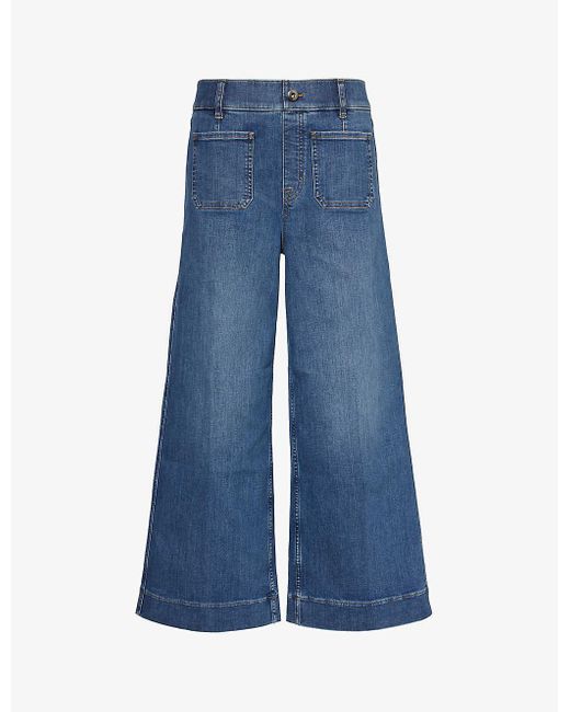 Spanx Blue Wide-leg Mid-rise Stretch-denim Jeans