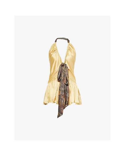 Siedres Metallic Solern Tie-Detail Satin Mini Dress