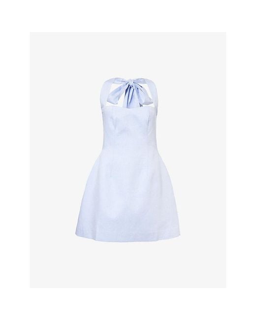 Odd Muse Blue Tie-Neck Cotton Mini Dress