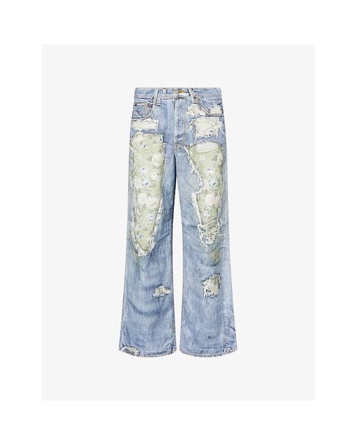 Acne Blue 1981 Rose-Print Denim Jeans for men