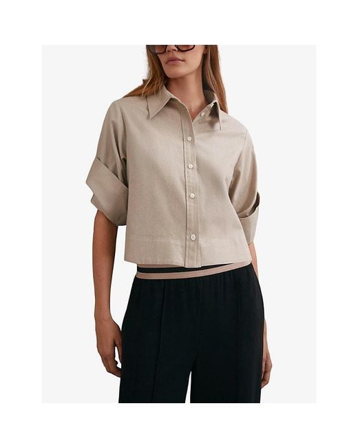 Reiss Natural Caylan Cropped Cotton And Wool-Blend Shirt