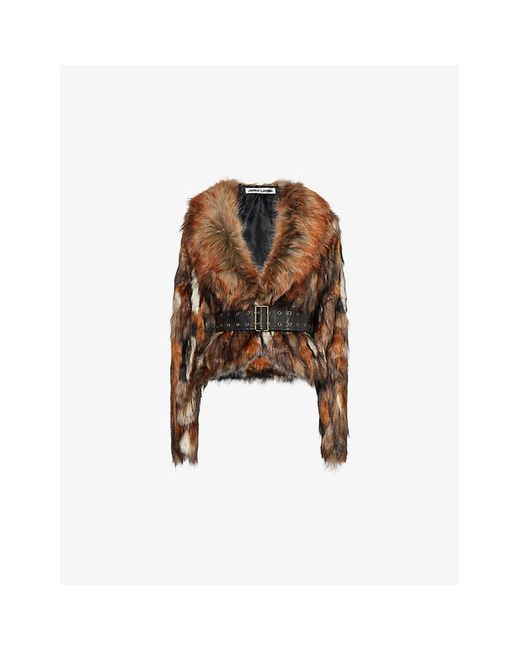 Jaded London Brown Mesconda Belted Regular-Fit Faux-Fur Coat
