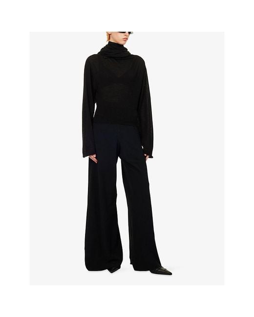 Rick Owens Black Draped Scarf Long-Sleeve Wool Jumper