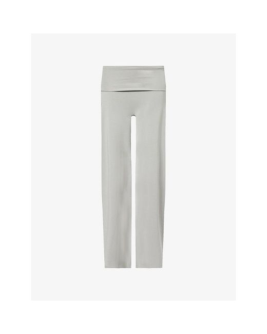 WE Are Tala Gray Softset Fold-Waist Wide-Leg Stretch Trousers