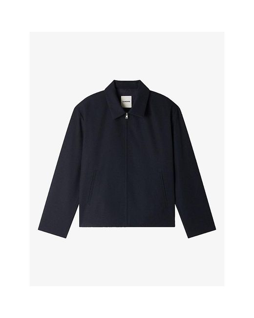 Sandro Blue Minimalist Zip-Up Wool-Blend Jacket for men