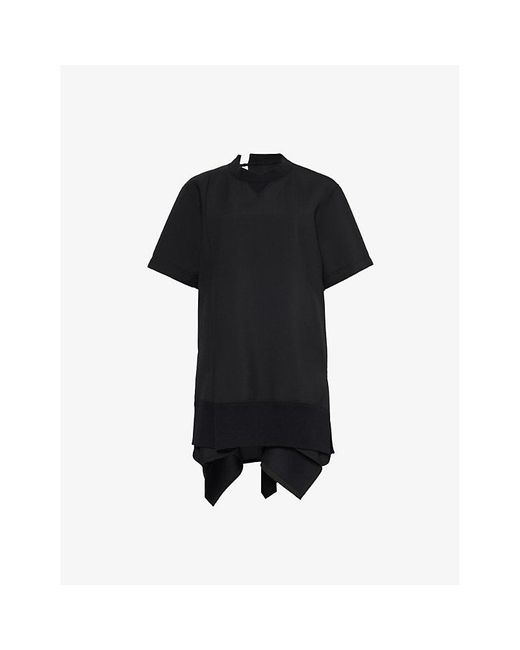 Sacai Black Suiting Asymmetric Relaxed-fit Woven-blend Mini Dress X