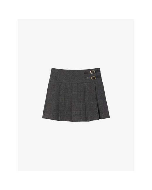 Sandro Black Rhinestone-Embellished Pleated Stretch-Woven Mini Skirt