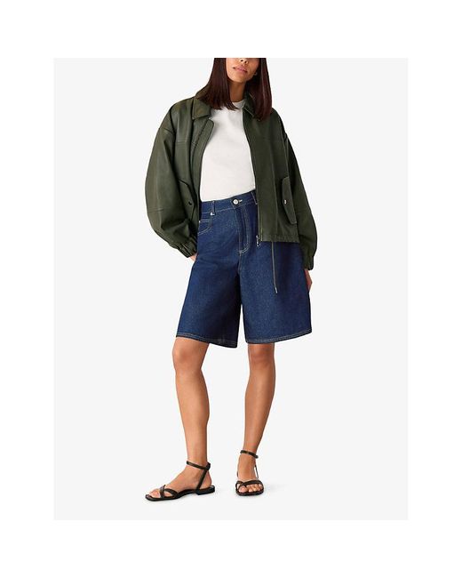 Whistles Blue Wide-Leg High-Rise Knee-Length Denim Shorts