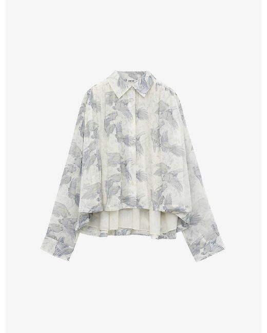 Loewe White Patterned Split-hem Cotton And Silk-blend Shirt