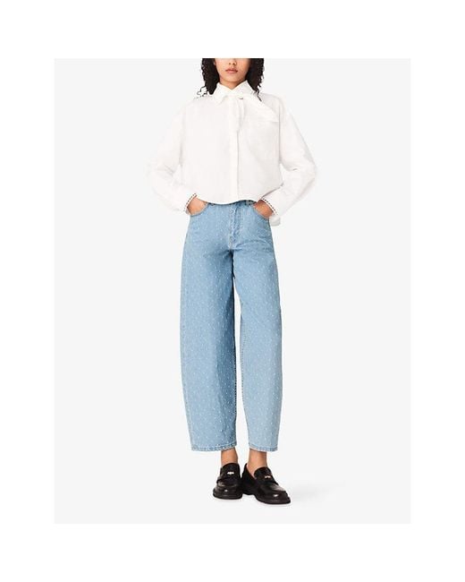 Maje Blue Textured Balloon Denim Jeans