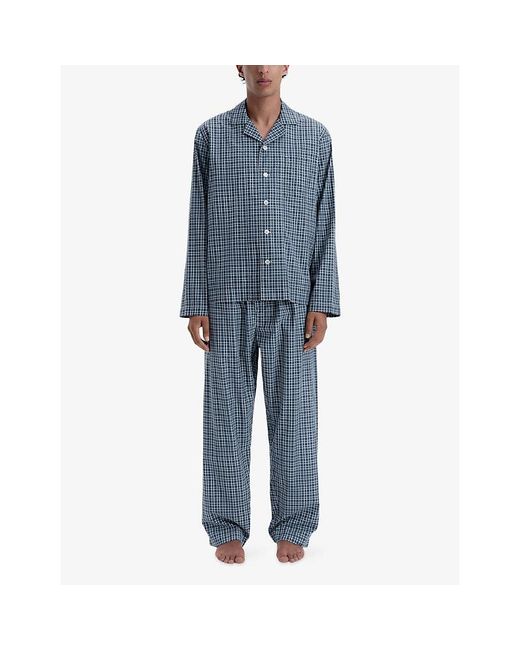 Tekla Blue Checked Cotton Pyjama Bottoms