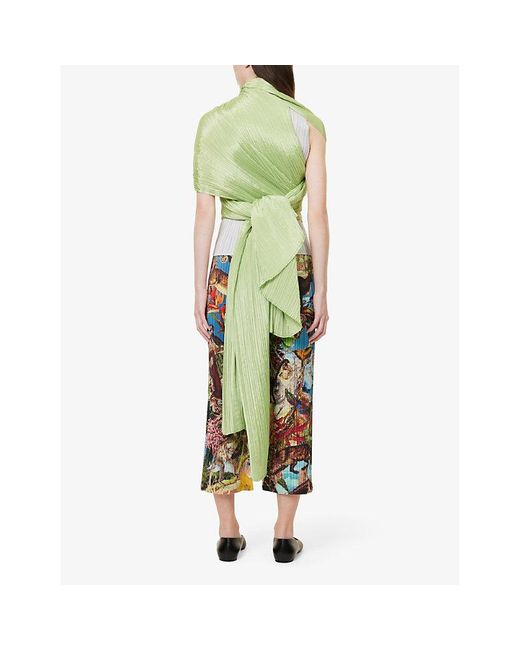 Pleats Please Issey Miyake Green Basic Pleated Knitted Scarf
