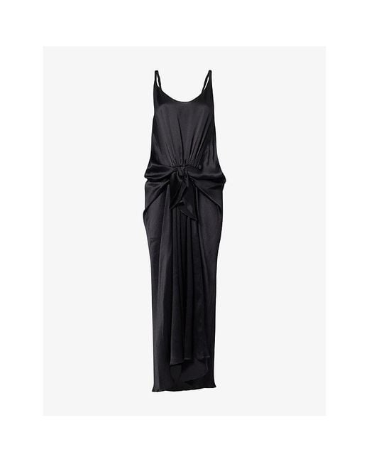 J.W. Anderson Black Waist-Knot Crinkled Silk Midi Dress