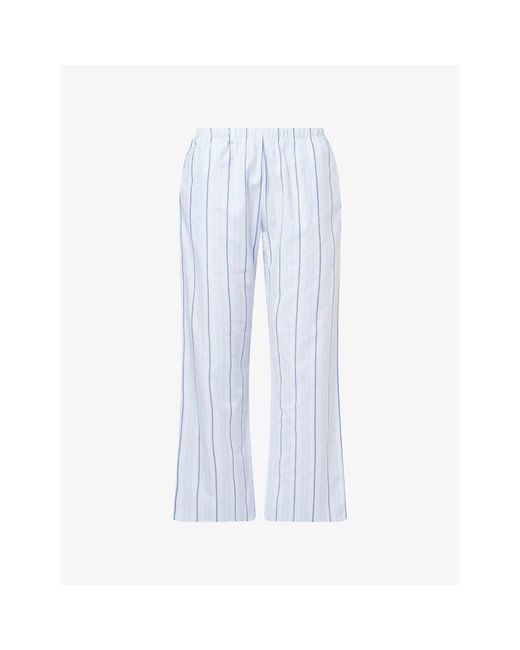 Hanro Blue Loungy Nights Striped Cotton-Poplin Pyjama Bottoms