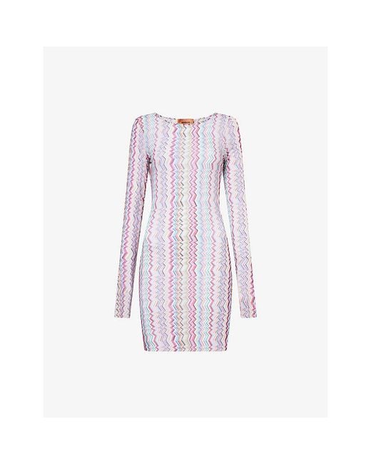 Missoni Purple Long-Sleeves Zig-Zag Mesh Cover-Up