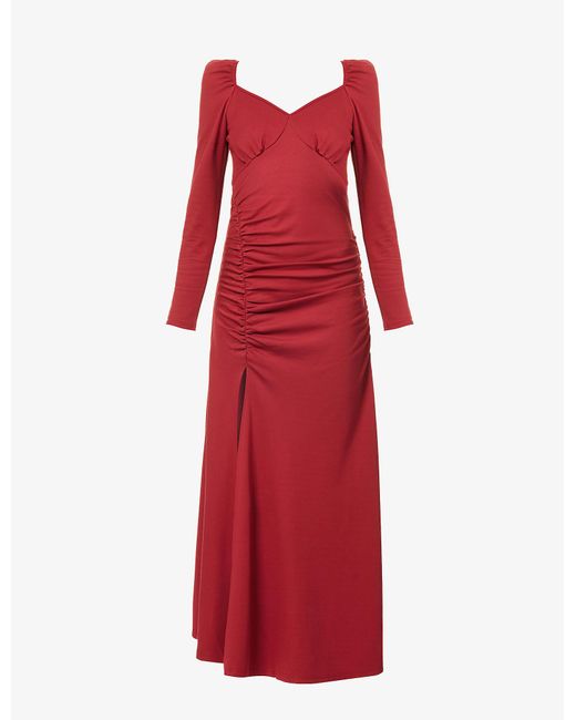 Amy Lynn Ophelia Long-sleeved Rayon-blend Midi Dress in Red | Lyst