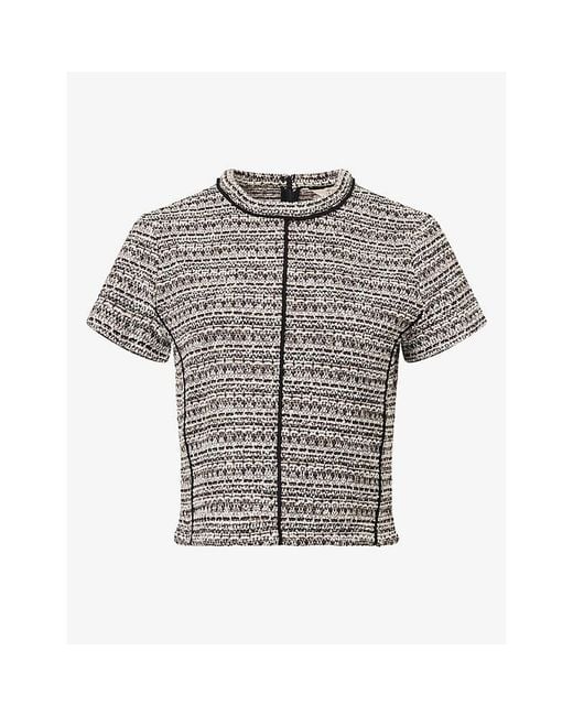 ME+EM Gray Soft-Tweed Cotton-Blend Top