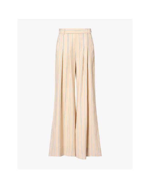 ME+EM Natural Ultra Wide-Leg Stripe Wool-Blend Trousers