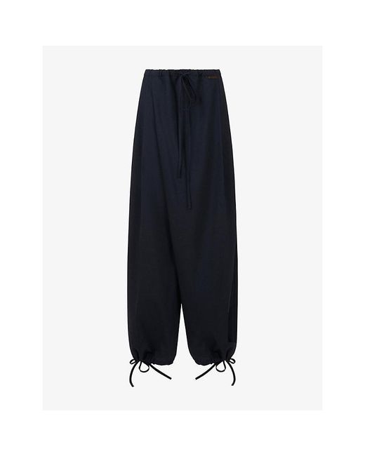 Marni Blue Wide-Leg Drawstring Wool Trousers