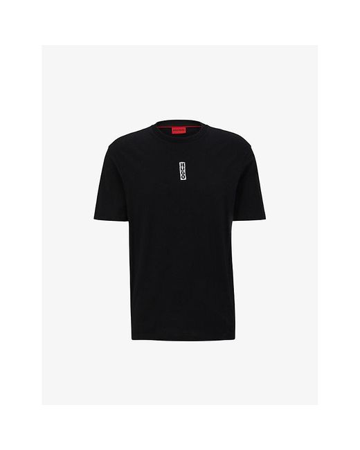 HUGO Black Logo-print Crewneck Cotton-jersey T-shirt for men