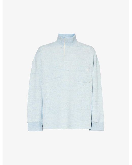 Loewe Blue High-neck Brand-embroidered Cotton-jersey Sweatshirt for men
