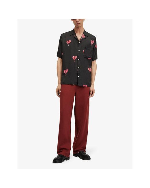 AllSaints Black Ikuma Heart-print Relaxed-fit Woven Shirt for men
