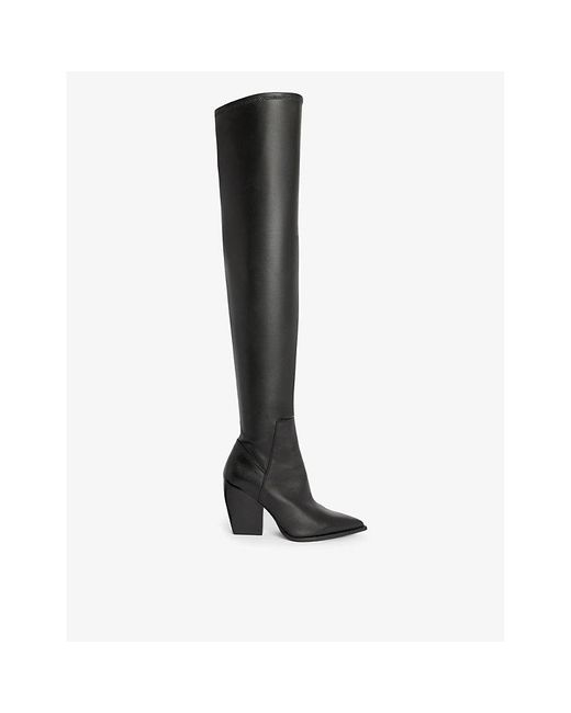 AllSaints Black Lara Pointed-toe Leather Heeled Over-the-knee Boots