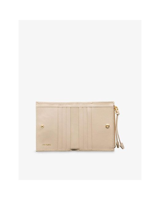 Prada Natural Triangle-Logo Small Leather Wallet