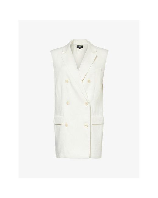 Theory White Notch-lapel Double-breasted Linen-blend Waistcoat