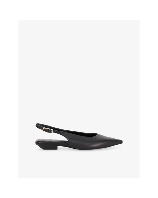 Dune Black Hostess Leather Heeled Sling-Back Courts