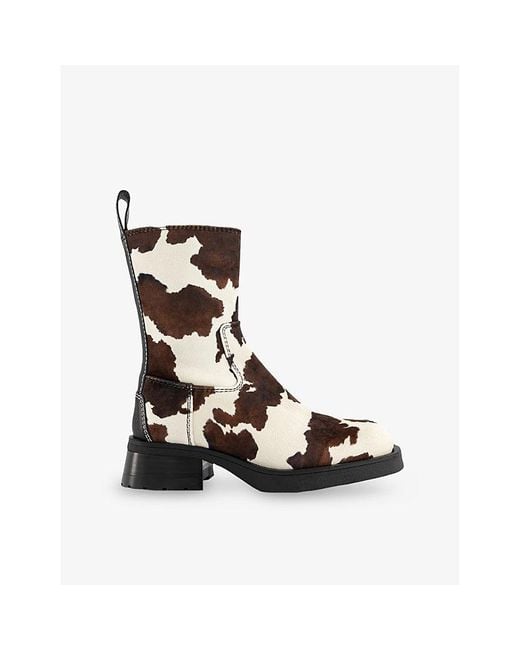 Miista Black Yolanda Cow-Print Vegan-Suede Ankle Boots