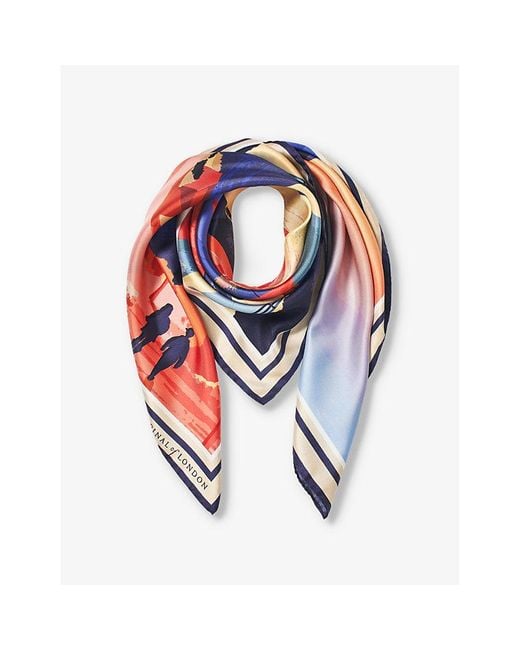Aspinal Pink Graphic-print Branded Silk Scarf