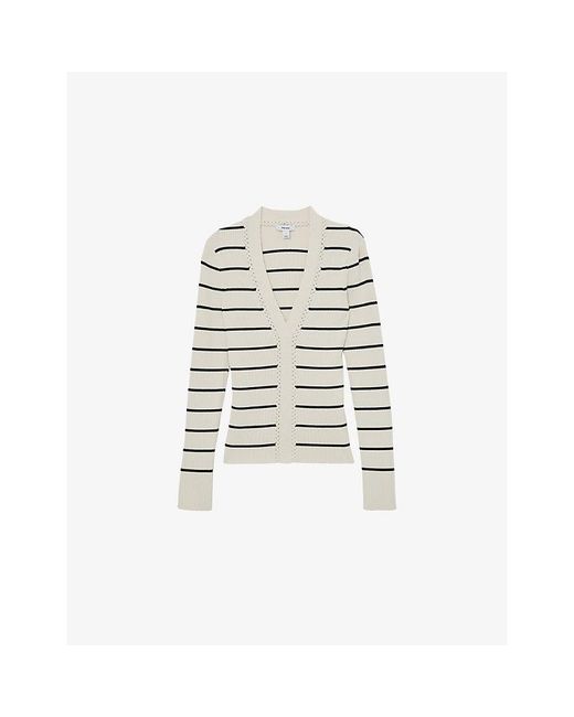 Reiss White Lauralee Stripe Ribbed Knitted Top