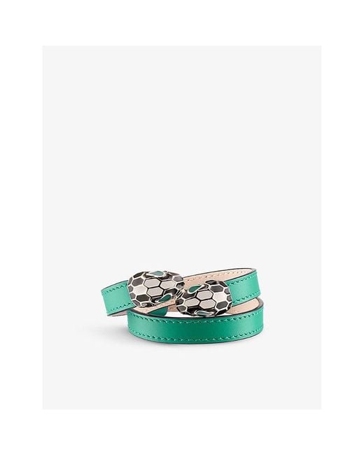 BVLGARI Green Serpenti Forever Wrap-Around Leather And Enamel Bracelet