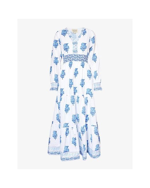 Aspiga Blue Billie V-neck Organic-cotton Midi Dress