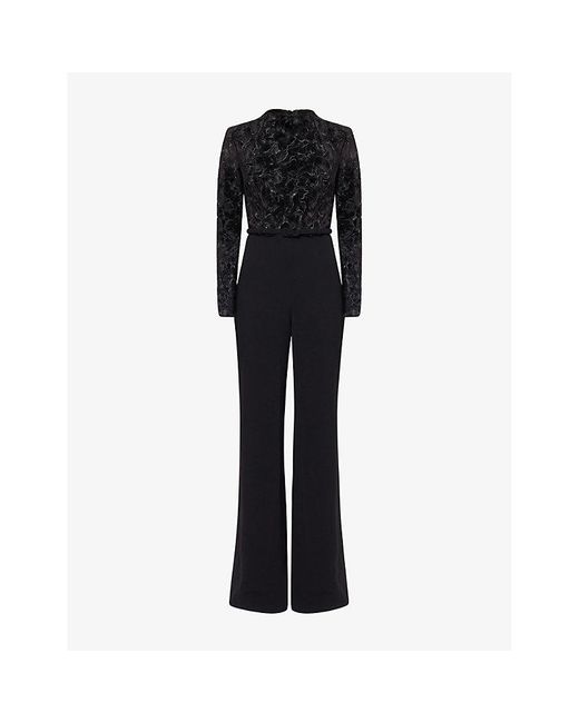 Nadine Merabi Black Eleanor Floral Velvet Jumpsuit