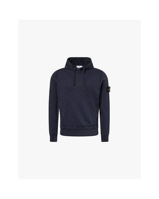 Stone Island Blue Brand-Badge Relaxed-Fit Cotton Hoody for men