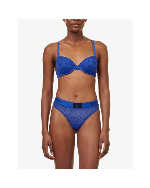 Calvin Klein Blue 1996 Recycled Polyamide-blend Lace Thong