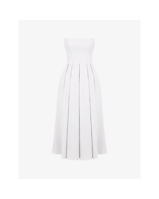 House Of Cb White Audrey Slim-Fit Strapless Cotton-Blend Midi Dress