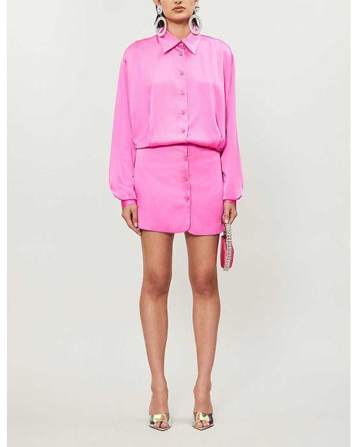 The Attico Pink Collared Satin Mini Shirt Dress
