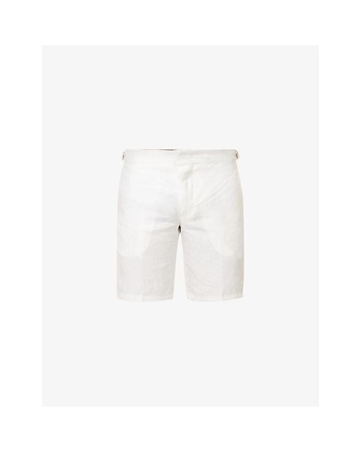 Orlebar Brown White Norwich Two-Slip-Pockets Mid-Rise Regular-Fit Linen Shorts for men