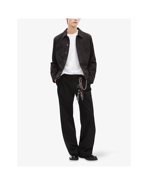 The Kooples Black Collared Graphic-Print Denim Jacket for men
