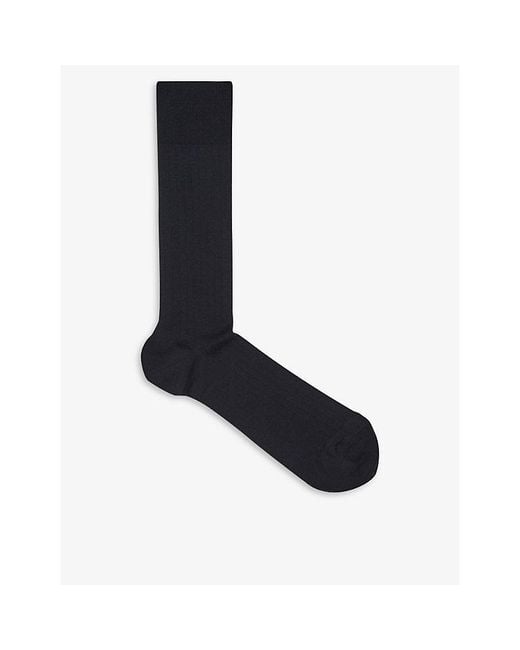 Reiss Black Fela Ribbed Stretch-Cotton Socks for men
