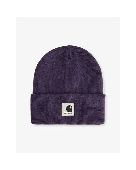 Carhartt Purple Ashley Brand-Patch Knitted Beanie