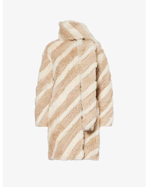 Yves Salomon Natural Mix Stripe-pattern Regular-fit Shearling Coat