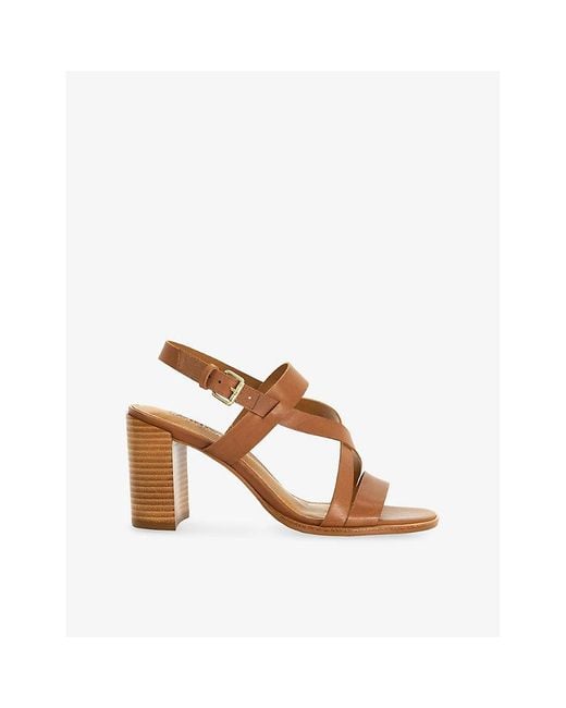Dune Brown Juneo Leather Block-Heel Sandals