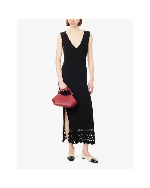 ganni black knit dress Ganni Ribbed-Knit Dress With Fringes