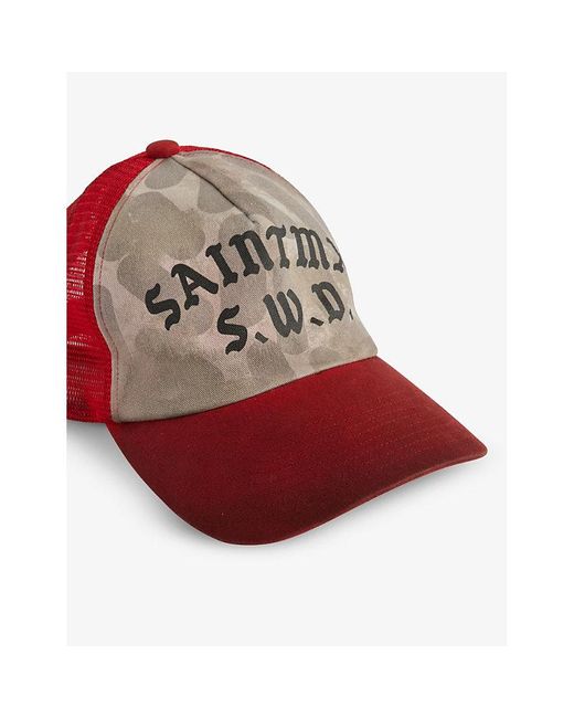 SAINT Mxxxxxx Red Branded Camouflage-panel Cotton Baseball Cap for men