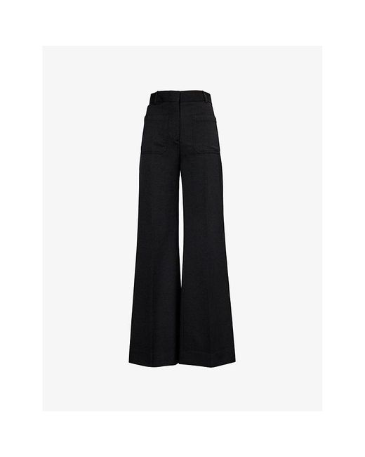 Victoria Beckham Black Alina Straight-leg High-rise Woven-blend Trousers